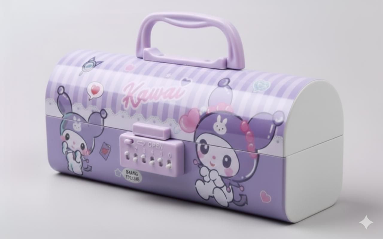 Password Lock Pencil Box Double-Layer w/ Mirror & Handle kids return gift items Geometry Box-image-34