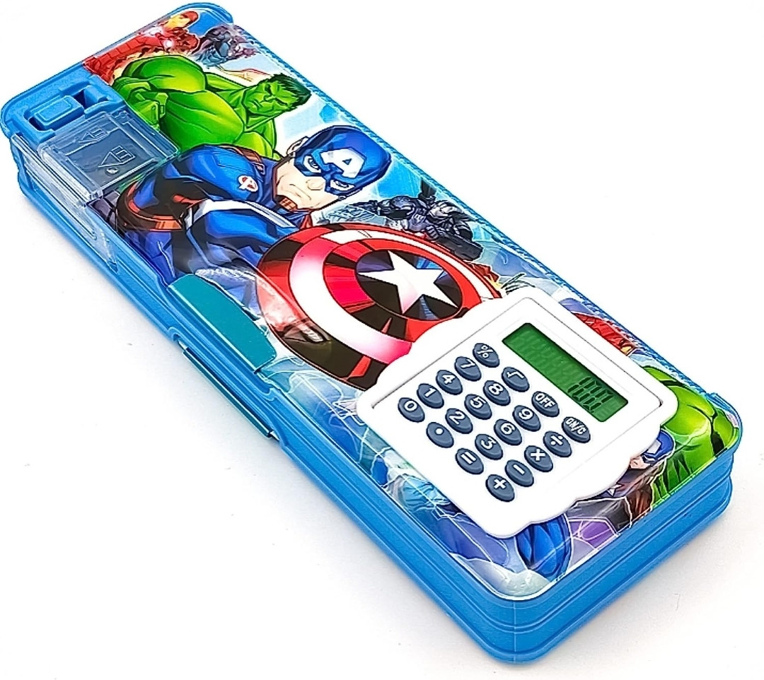 knob Magnetic pencil box with calculator & dual sharpner for kids Geometry Box image 1