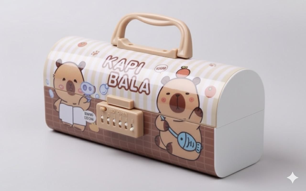Suitcase Style Password Lock Pencil Case Cartoon Art Plastic Pencil Box for gift Geometry Box