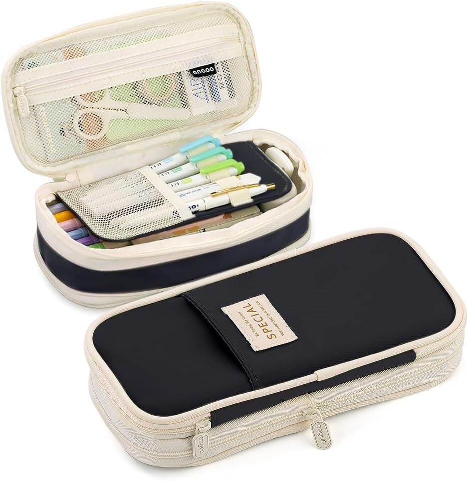 Expandable Pencil Pouch with Large Capacity compartments for College Student Geometry Box