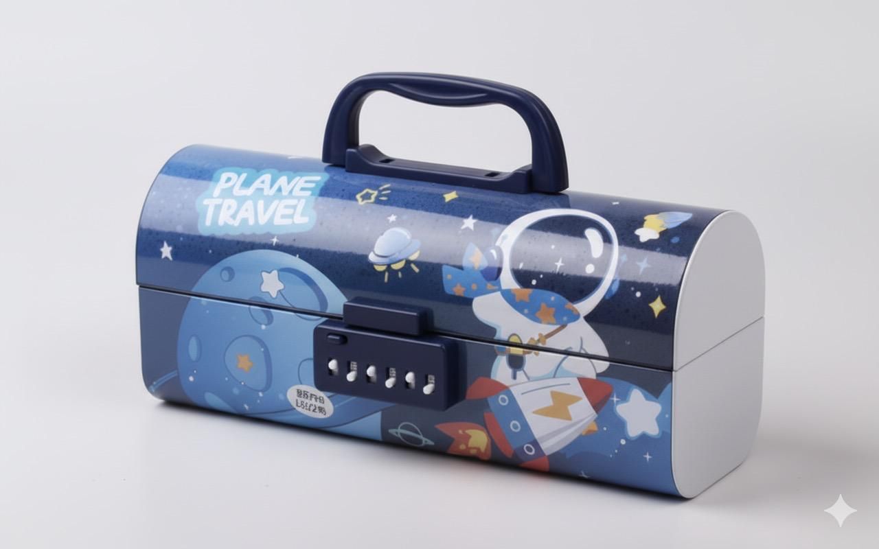 Password Lock Pencil Box - 2-Layer, Mirror, Marker, Handle Return Gift Geometry Box