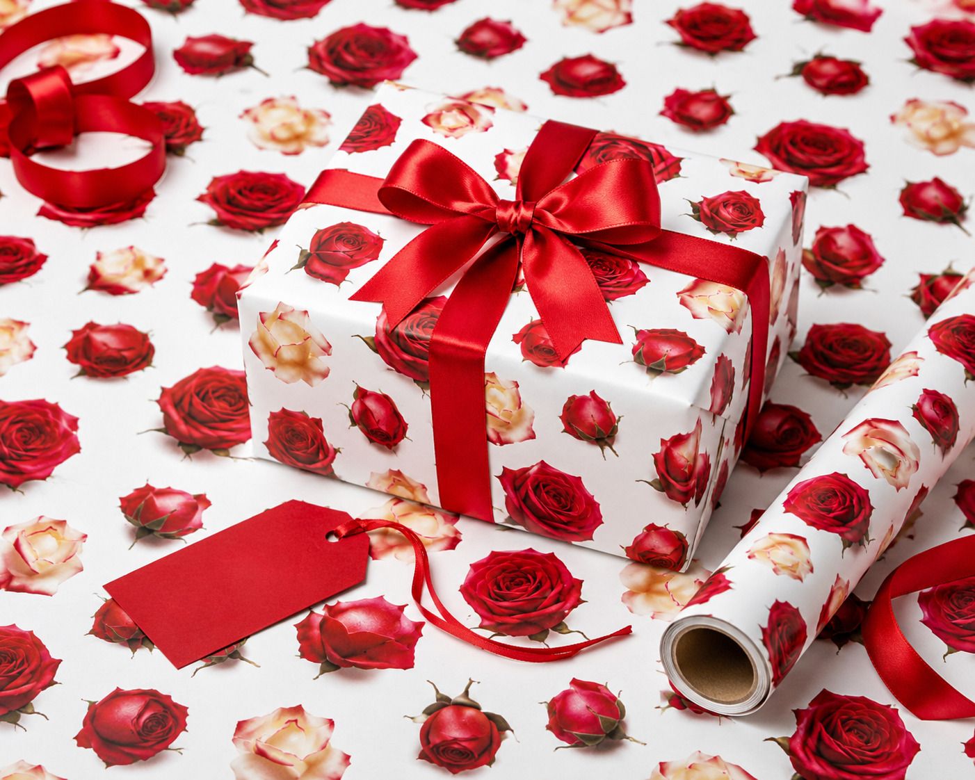 giftcovery 5 Sticker+5 Sheet+10 Bow Gift Wrapping Paper | Gift Packing Wrapper| 19X26 Inch Red Roses Paper Gift Wrapper-picture-0