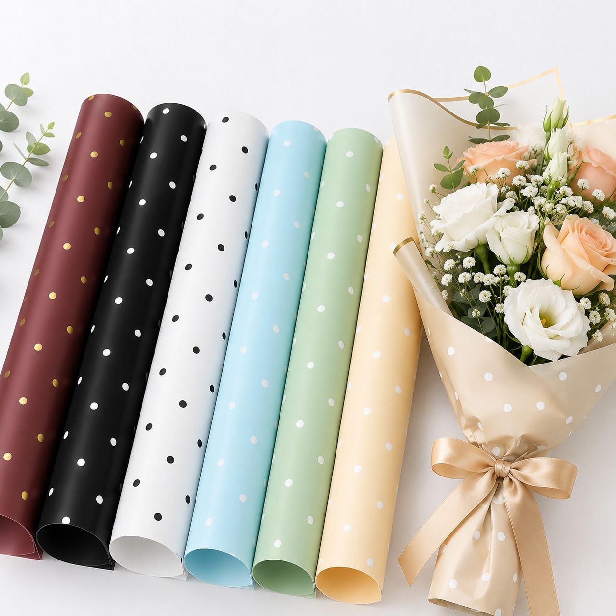 giftcovery 12 Pcs Flower Wrapper Bouquet Wrapping paper For All Occasion Polka Dots Plastic (58X58 CM) Gift Wrapper-picture-16