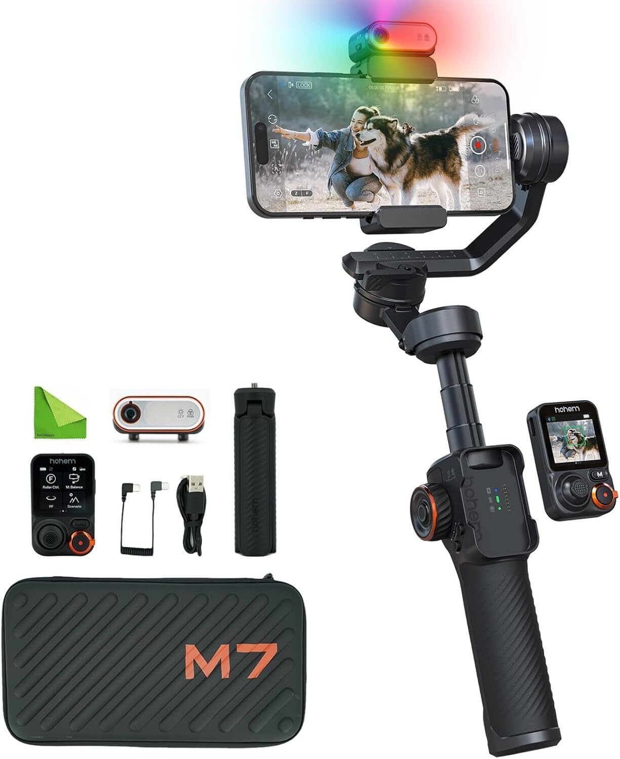 hohem M7 W/AI Tracking,Detachable Touchscreen Remote,Extension Pole,Fill Light 3 Axis Gimbal for Mobile-image-11