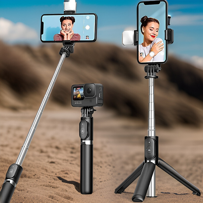Clairbell IU5_R1S Bluetooth Selfie Sticks with Remote and Selfie Light Single Gimbal for Mobile image 1