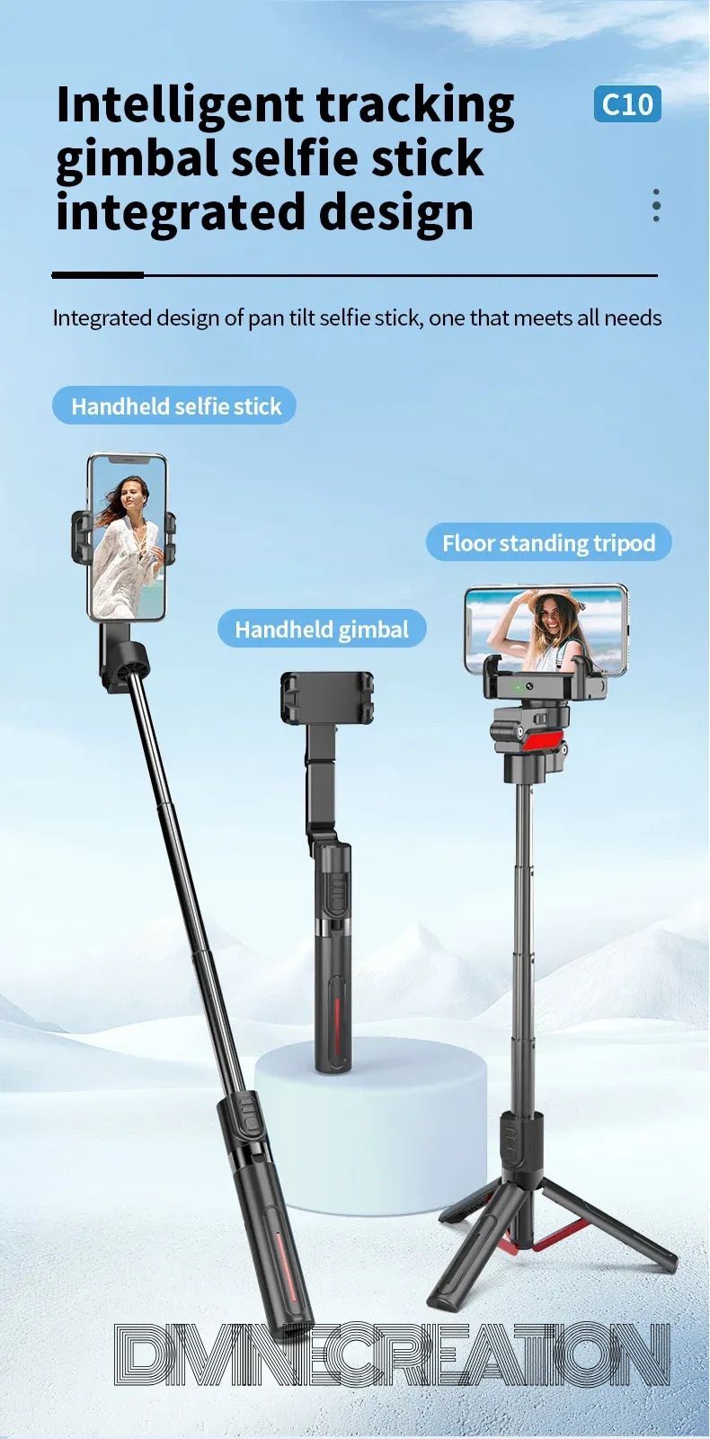 Divine creation C10 Pro 3-Axis Handheld Stabilizer Gimbal | Anti-Shake Video Recording Tool D199 3 Axis Gimbal for Mobile-image-49