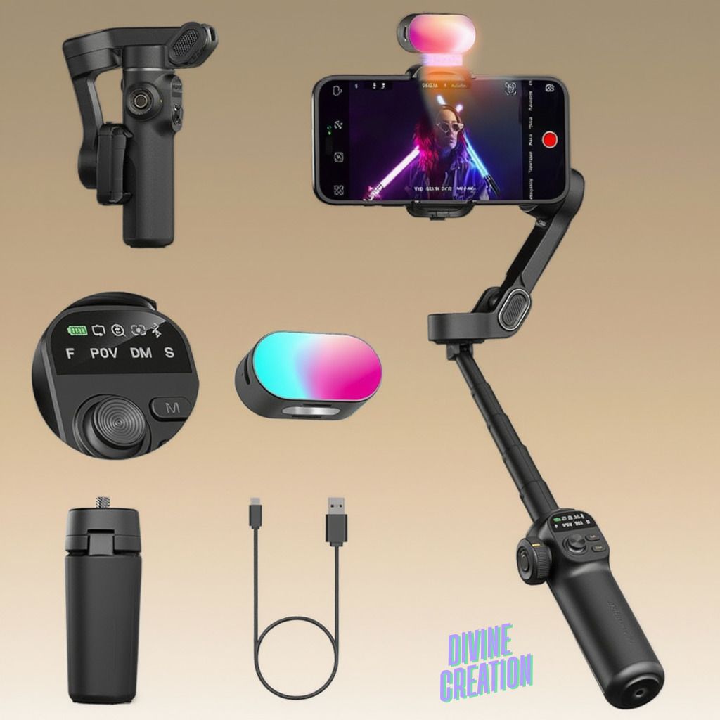 Divine creation X2 ProSteady 3-Axis Smartphone Gimbal AI Tracking,Anti-Shake,Compact Design D230 3 Axis Gimbal for Mobile-image-7