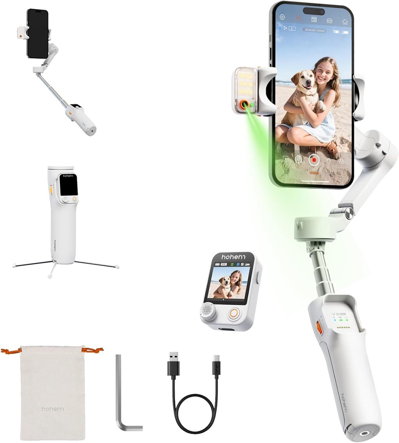 hohem iSteady V3 Ultra w/AI Tracking Built-in Extendable Tripod,Fill Light & Remote 3 Axis Gimbal for Mobile-image-45