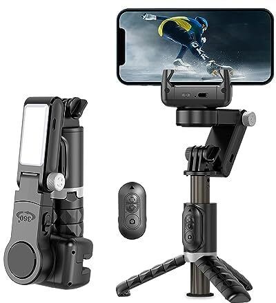 Alpha Electronics Q018 Gimbal Stabilizer with Fill Light - YouTube, Instagram 3 Axis Gimbal for Mobile, Camera