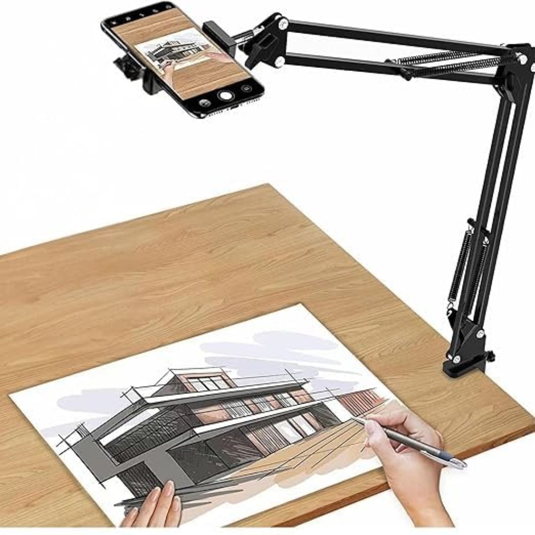 Wanzhow Overhead Video Mobile Stand, New Extra Long Arm, 1/4" Head 2 Way Base cla 2 Axis Gimbal for Mobile-image-14
