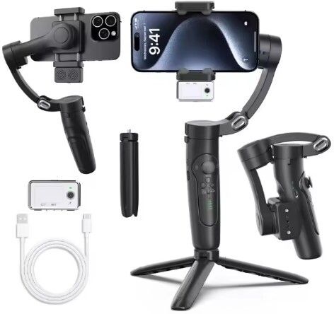JTP M2 Alpro Gimbal Stabilizer Magnetic Fill Light & Tripod Stand for Smartphone 3 Axis Gimbal for Camera, Mobile