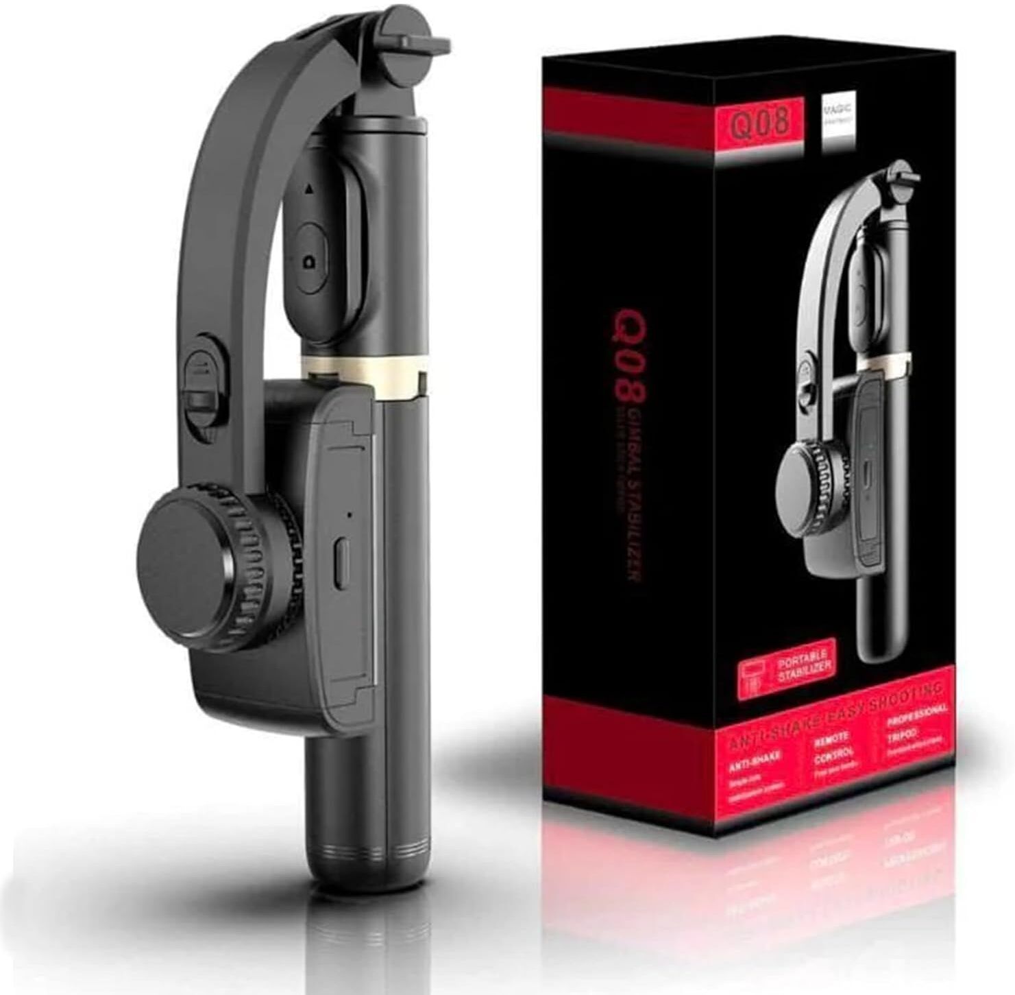 FITRIC Q08 Camera & Mobile, tripod with Selfie Stick with Mobile Holder Foldable 3 Axis Gimbal for Camera, Mobile