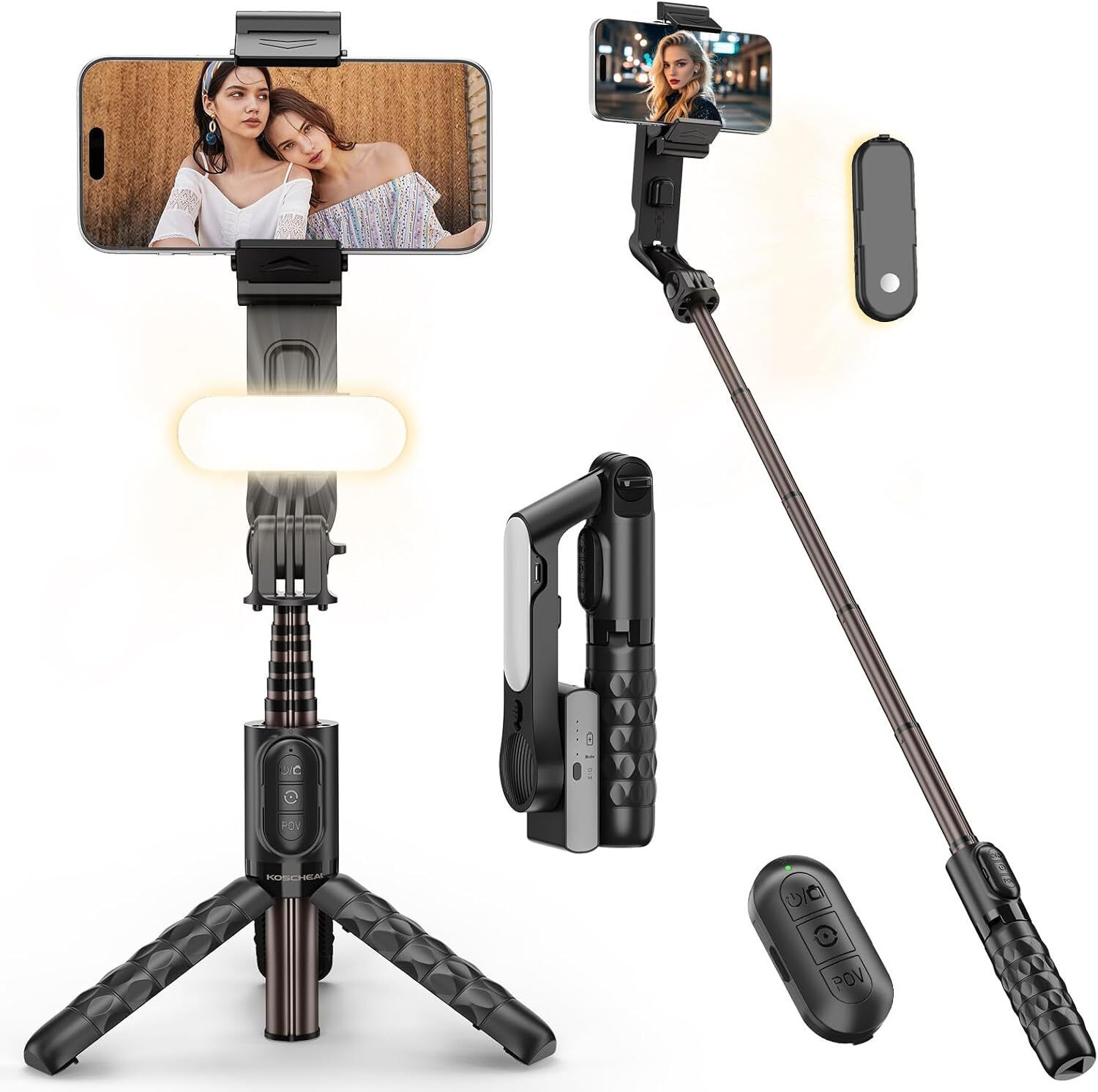Hold up One-Axis Gimbal Stabilizer Folding Tripod Fill Light Face Tracking Feature Single Gimbal for Mobile, Camera