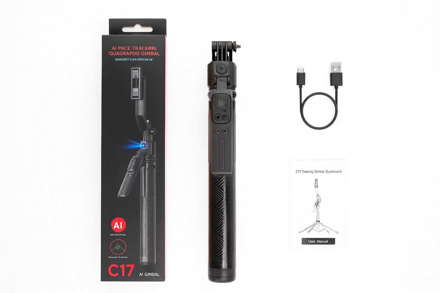 FITRIC C17 AI Face Tracking Gimbal Selfie Stick Tripod with Wireless Remote Single Gimbal for Mobile