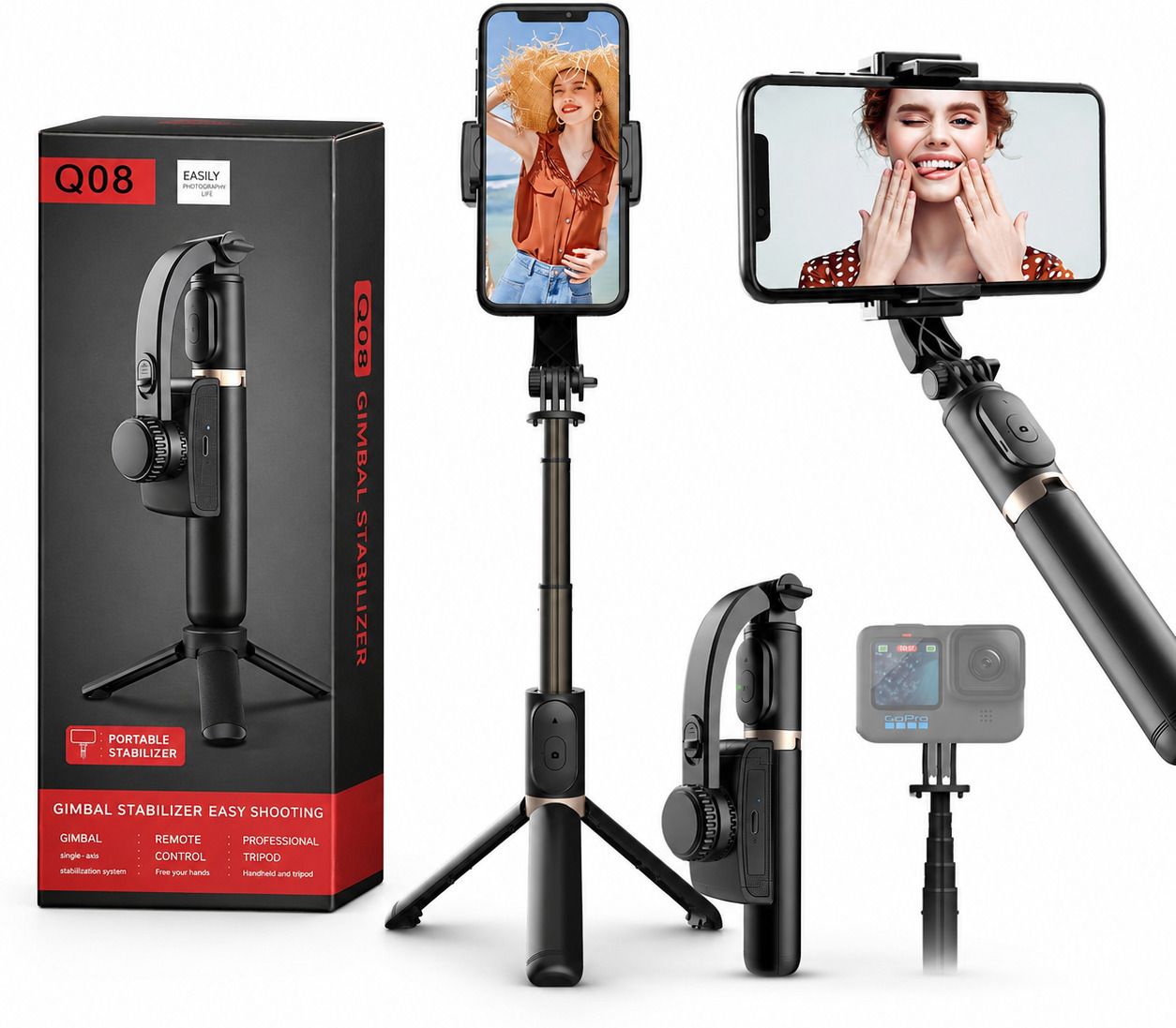 AG INDUSTRY Q08 Selfie Stick Tripod, Gimbal, Selfie Stick, Anti-Shake Video Recording Tripod 3 Axis Gimbal for Camera, Mobile-image-22