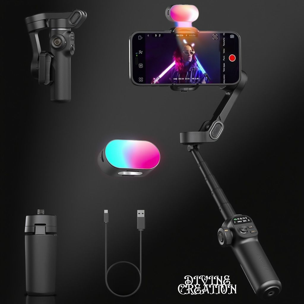 Divine creation X2 ProSteady 3-Axis Smartphone Gimbal AI Tracking,Anti-Shake,Compact Design D115 3 Axis Gimbal for Mobile-image-6