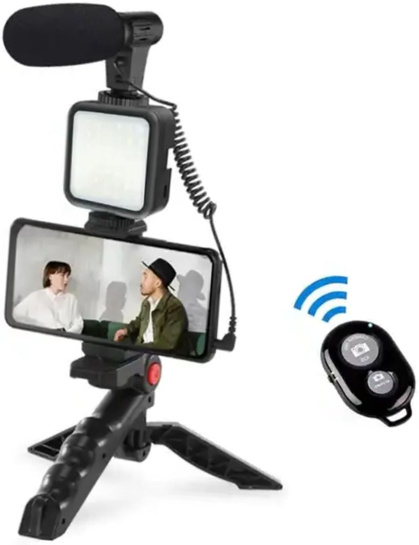 Unitouch Super Vlogging Kit with Microphone Tripod Stand for Recording YouTube Videos, 3 Axis Gimbal for Camera, Mobile