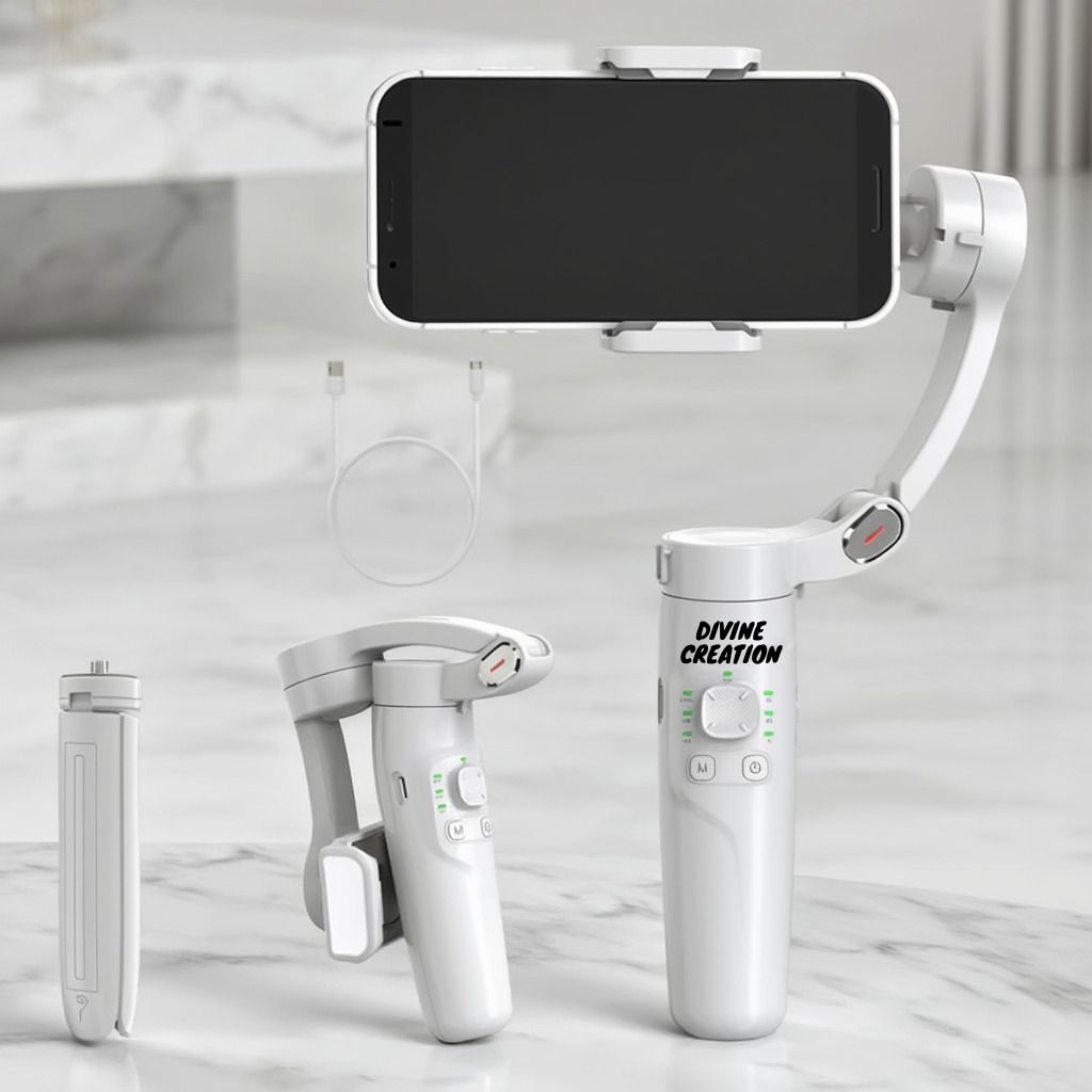 Divine creation M1 3-Axis Gimbal Stabilizer | AI Face Tracking, Smooth Video, Foldable D328 3 Axis Gimbal for Mobile-image-47