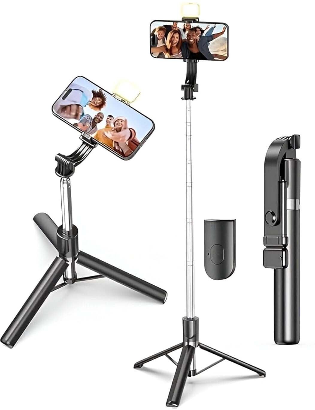 XORTIC Selfie Stick Tripod Bluetooth Remote 3 in 1 Extendable Mobile Stand Single Gimbal for Camera, Mobile-image-1