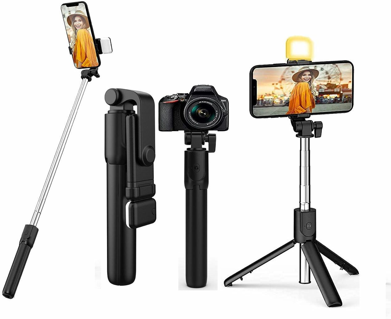 SURYAKUSH Best New R1S Bluetooth Remote Selfie Light 3in1 Selfie Stick Tripod Stand Single Gimbal for Camera, Mobile-image-16