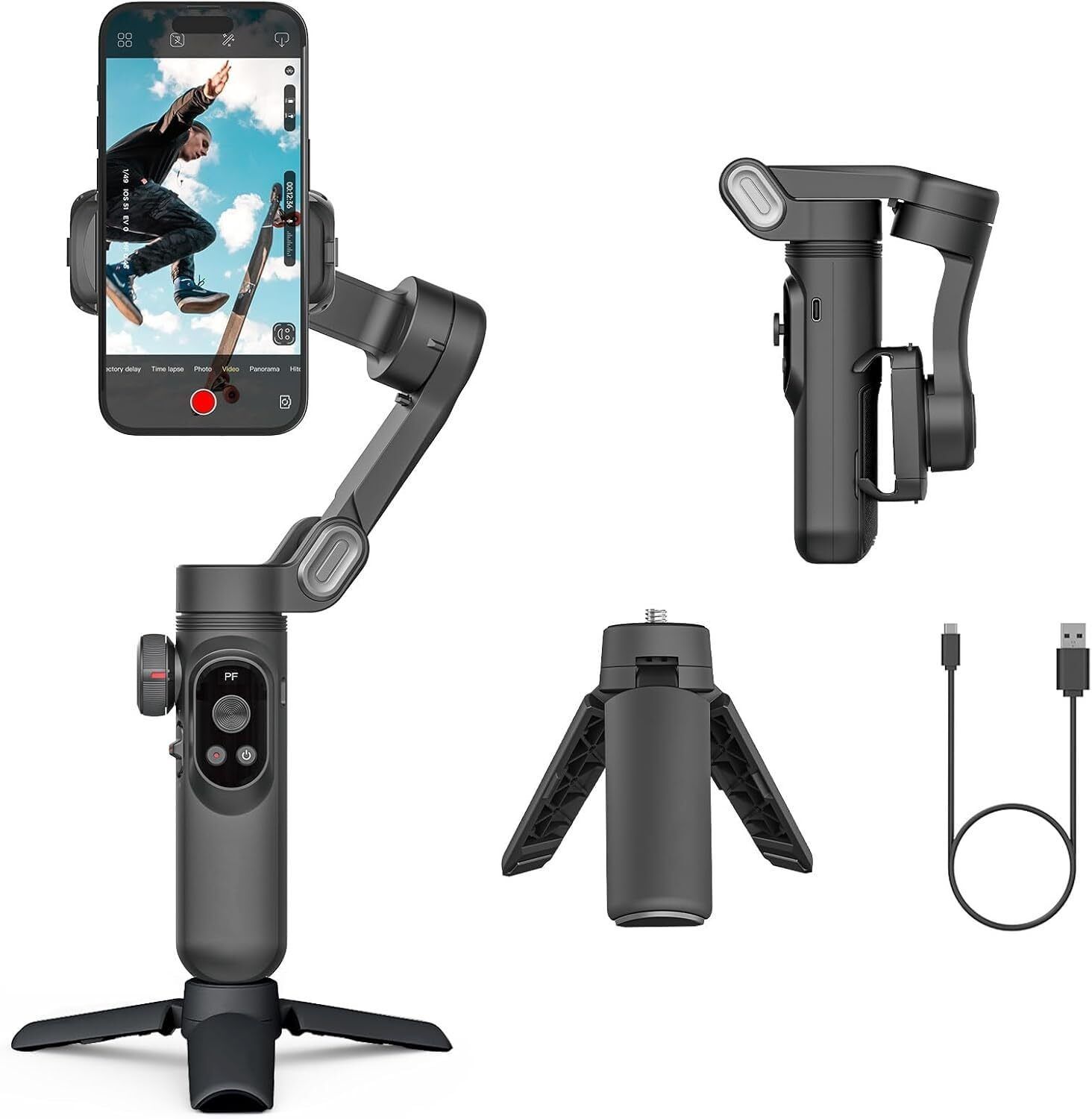 Deoxys Smartphone Gimbal Stabilizer, 3-Axis Phone Gimbal, Built-in Extension Rod 3 Axis Gimbal for Mobile