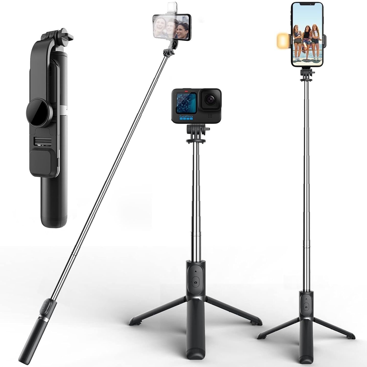 hybite Selfie Stick with Light Tripod Stand 104 cm/41 inch Bluetooth Extandable Selfie Stick Tripod Rechargeable Dimmable Fill Light for YouTube Vlog Live Streaming Holder Compatible for Gopro Bluetooth Selfie Stick-picture-20
