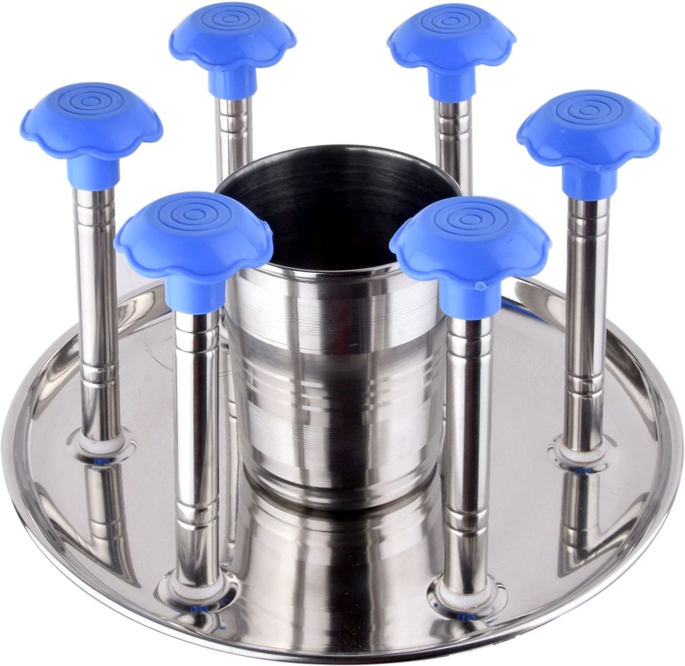 U-MAX Stainless Steel Glass and Spoon Holder Stand with Round Tray Stainless Steel Glass Holder-image-29