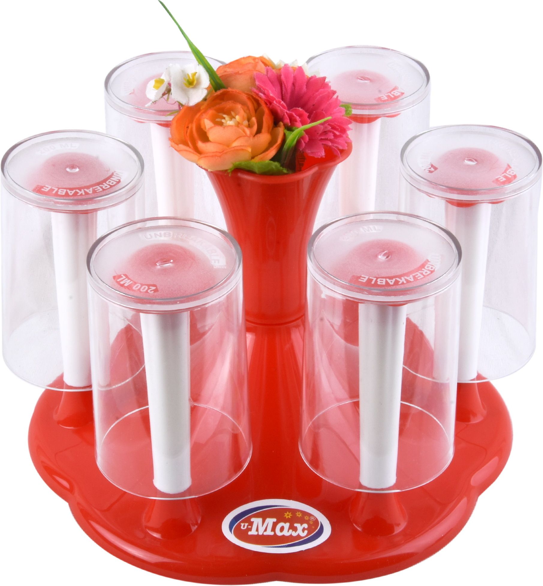 umax Plastic Glass Stand Holder – 6 Glass Capacity, Durable, Easy to Clean – Red Plastic Glass Holder-picture-7