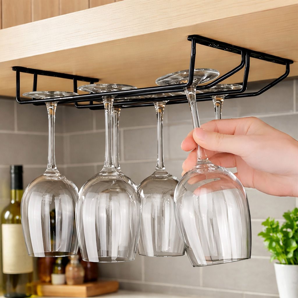 (Double Line)Wine Glass Holder Wine Glass Hanging Organizer for Pubs/Kitchen/Bar Carbon Steel Wine Rack-image-29