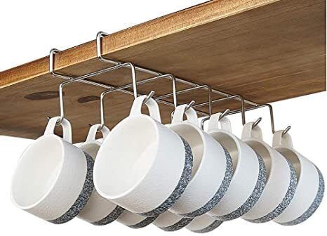 304 Under Shelf Coffee Mug Cup Holder Rack Organizer Stand for Kitchen Stainless Steel Glass Holder-image-6