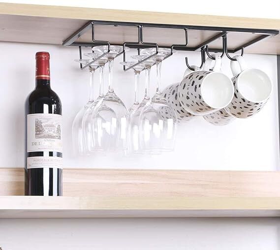 28673 Wine Glass Holder Mugs Hanger under Cabinet Stemware Rack Iron Glass Holder-image-32