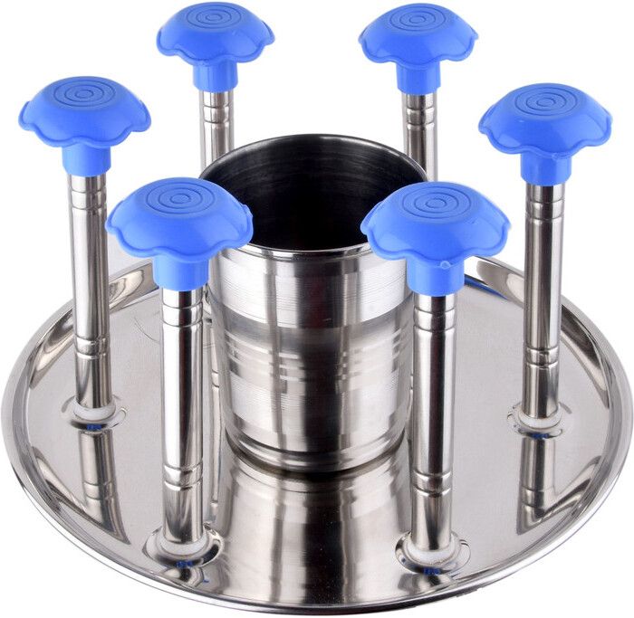 Stainless Steel Glass and Spoon Organizer for 6 Glass Stand for Kitchen-(Red) Steel, Plastic Glass Holder