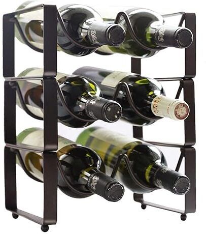 indian decor 402240 Black 3 Tier Stackable Wine Rack, Countertop Cabinet Wine Holder Iron Glass Holder-picture-3