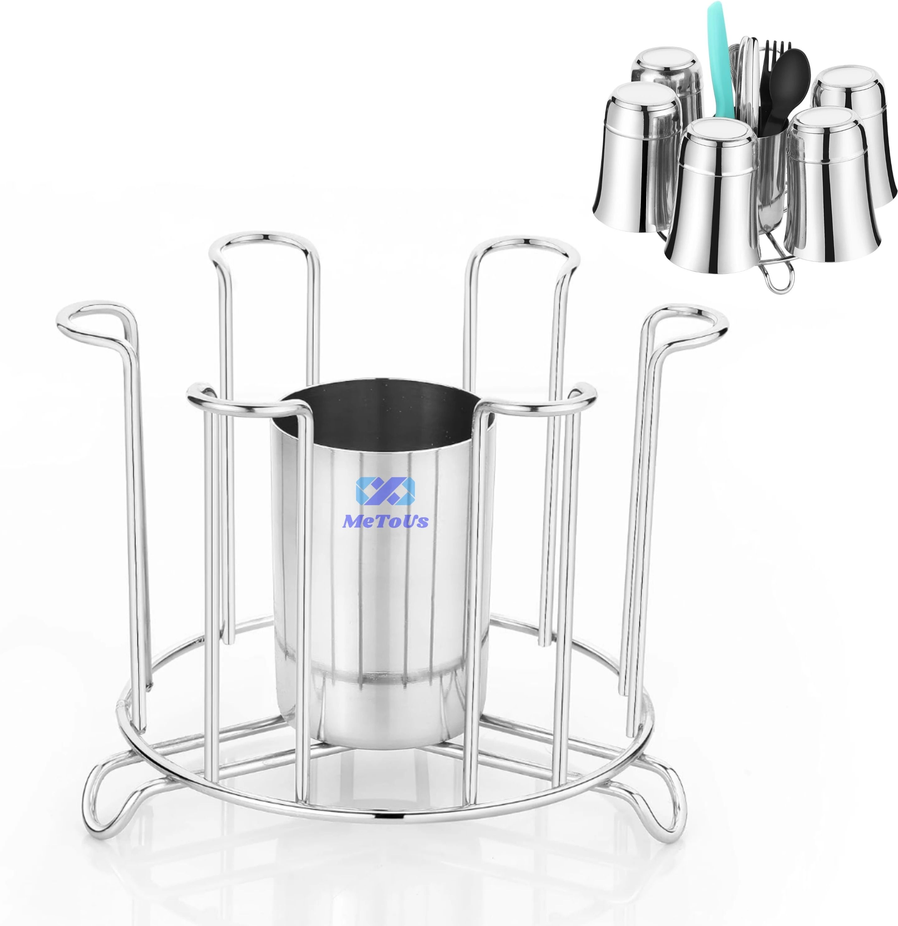 6 Glass Rack for Kitchen | Glass Cup Organizer for Dining Table & Countertop Stainless Steel Glass Holder-image-9