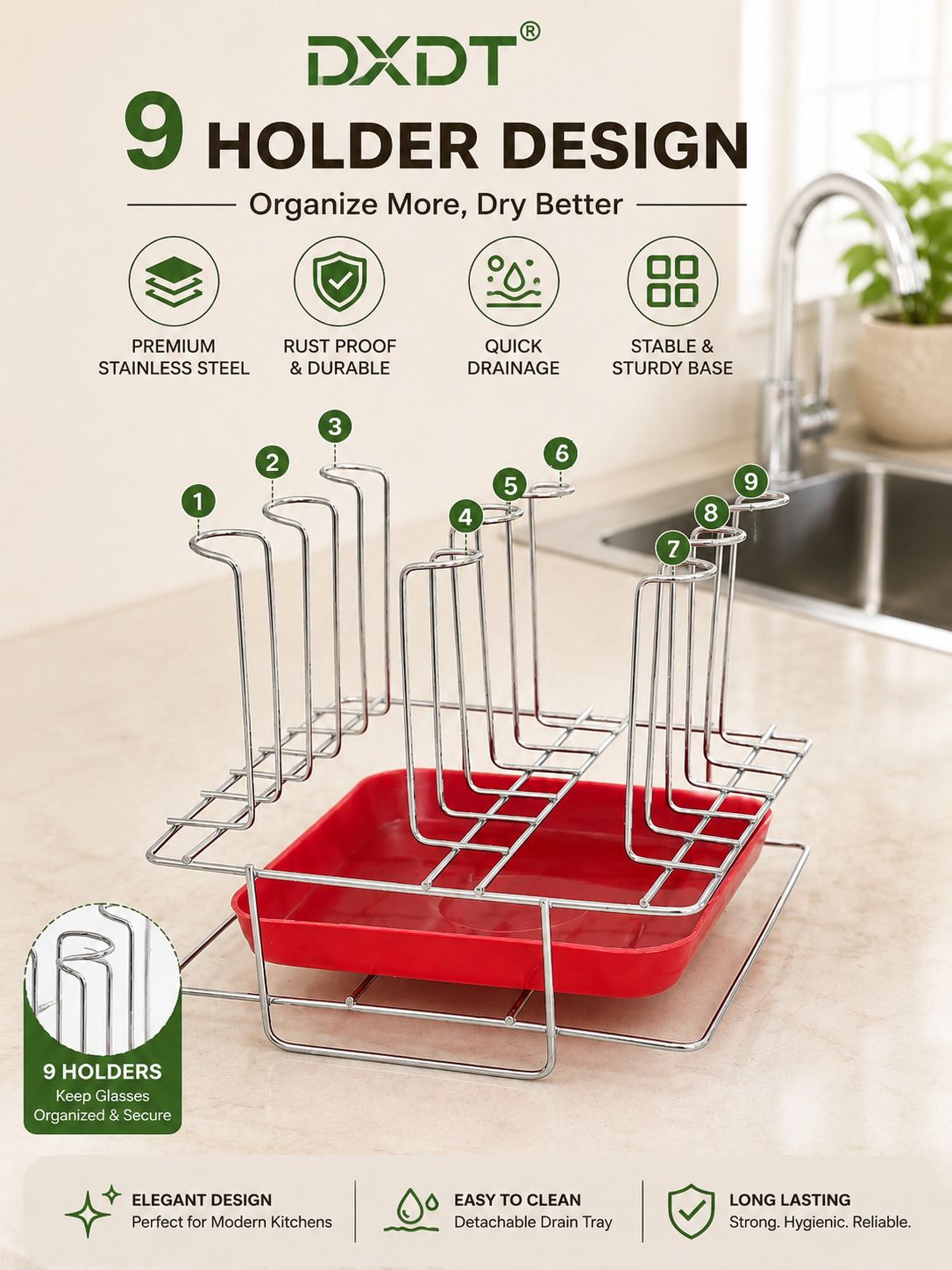 9 Glass stand Holder for sink and Kitchen Dining Table Stainless Steel Glass Holder-image-36