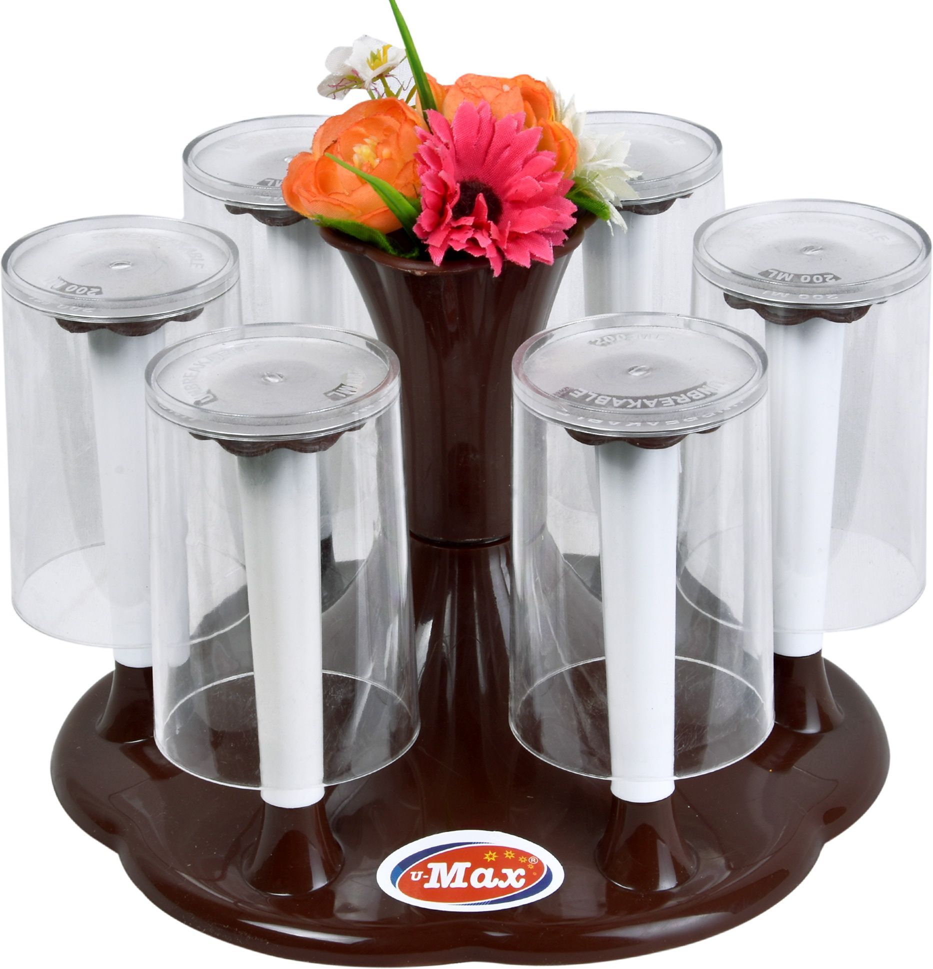 Plastic Glass Stand Holder – 6 Glass Capacity, Durable, Easy to Clean – Brown Plastic Glass Holder-image-36