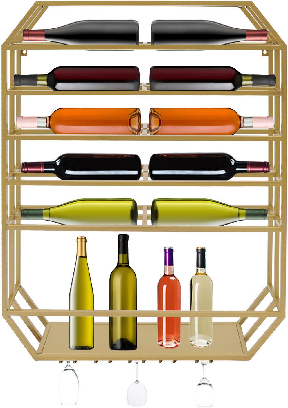 Octagon Shape Bottle Cabinet Shelf Gold Glass Holder Hanging Bottle Cup Rack Iron Glass Holder, Iron Holder, Door Mount Towel Bars, Grooming Rack-image-8