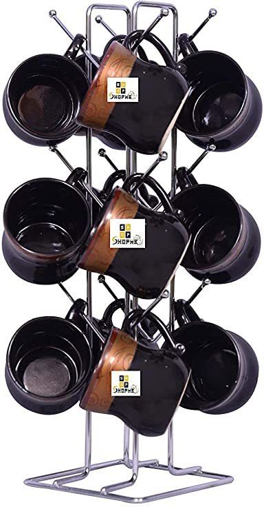 Cup Stand Coffee Mug and Tea Storage Tree Stand Multifunction Under Shelf Holder Stainless Steel, Steel, Silver Glass Holder, Iron Holder