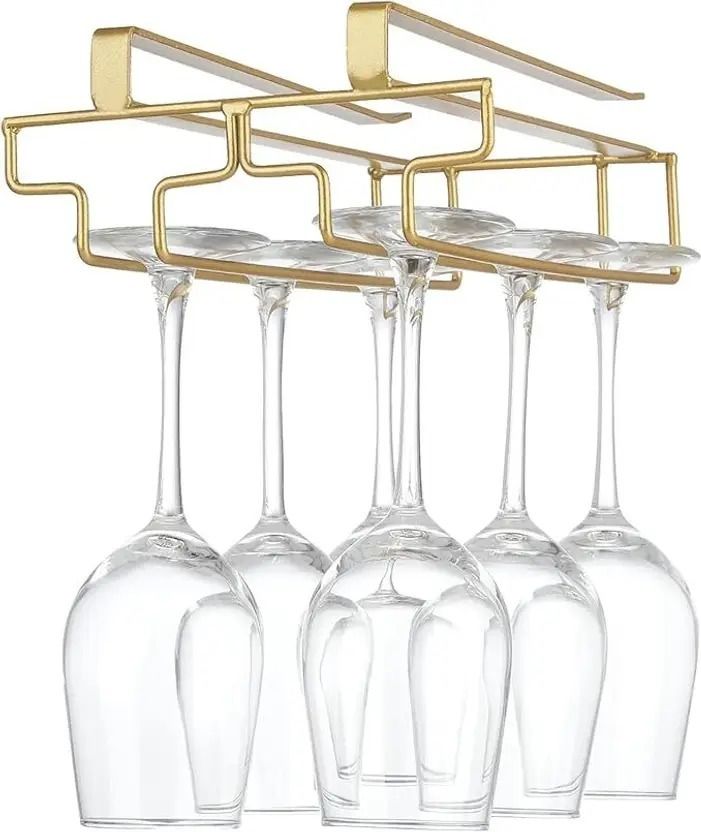Wine Glass Holder Hanging Storage, No Screws & Gold 2 Rows Iron Glass Holder, Wine Rack, Iron Holder, Dish Drainer, Utility Rack-image-48