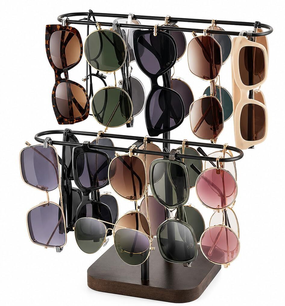 Sunglasses Organizer Stand Wood Base Steel Utility Rack-image-24