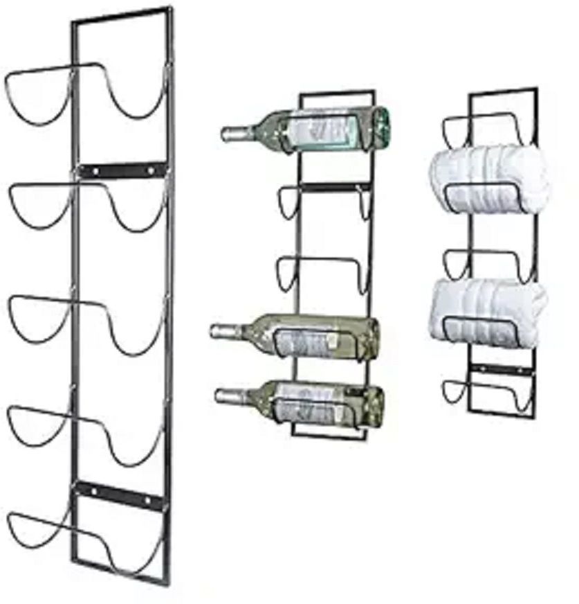 indian decor 10021 5 Bottle Wall Mounted Metal Wine Rack, Towel Rack Iron Glass Holder-picture-12