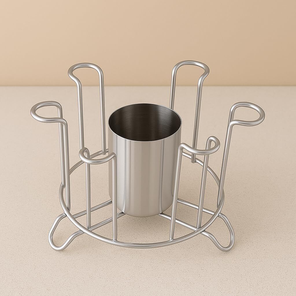 Stainless Steel Glass Holder | Kitchen Glass Stand | Wall Mount Cup Organizer Stainless Steel Glass Holder-image-5