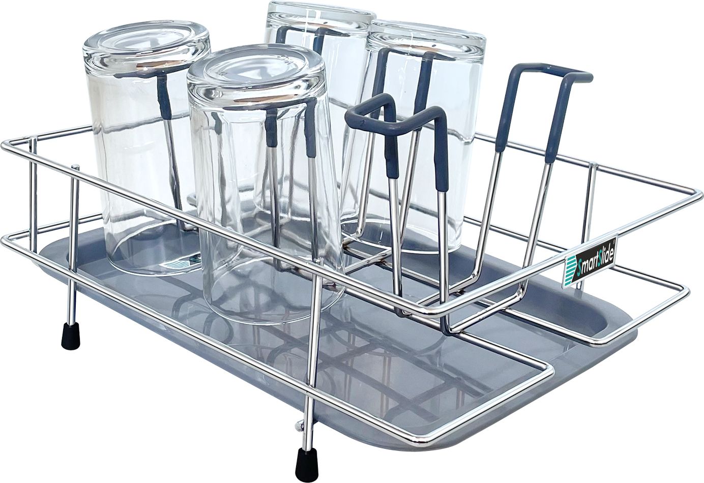 smartslide Stainless Steel Glass Holder With Tray, Glass Stand, Glass Organizer for Kitchen Stainless Steel, Plastic Glass Holder-picture-15