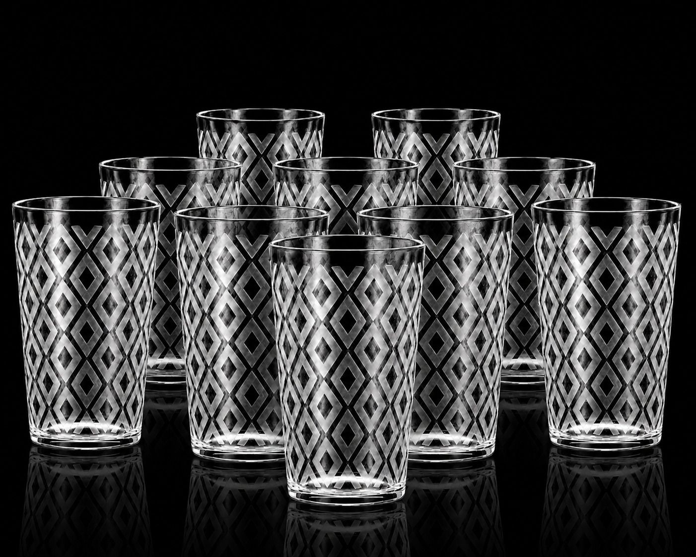 (Pack of 8) Rhombus Pattern Plastic Water Glass Set 8 Glass Set Water/Juice Glass-image-33