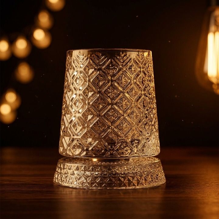 Star Shape Revolving Whiskey Glass with LED Rotating Base Button Cell Operated Glass Whisky Glass-image-49