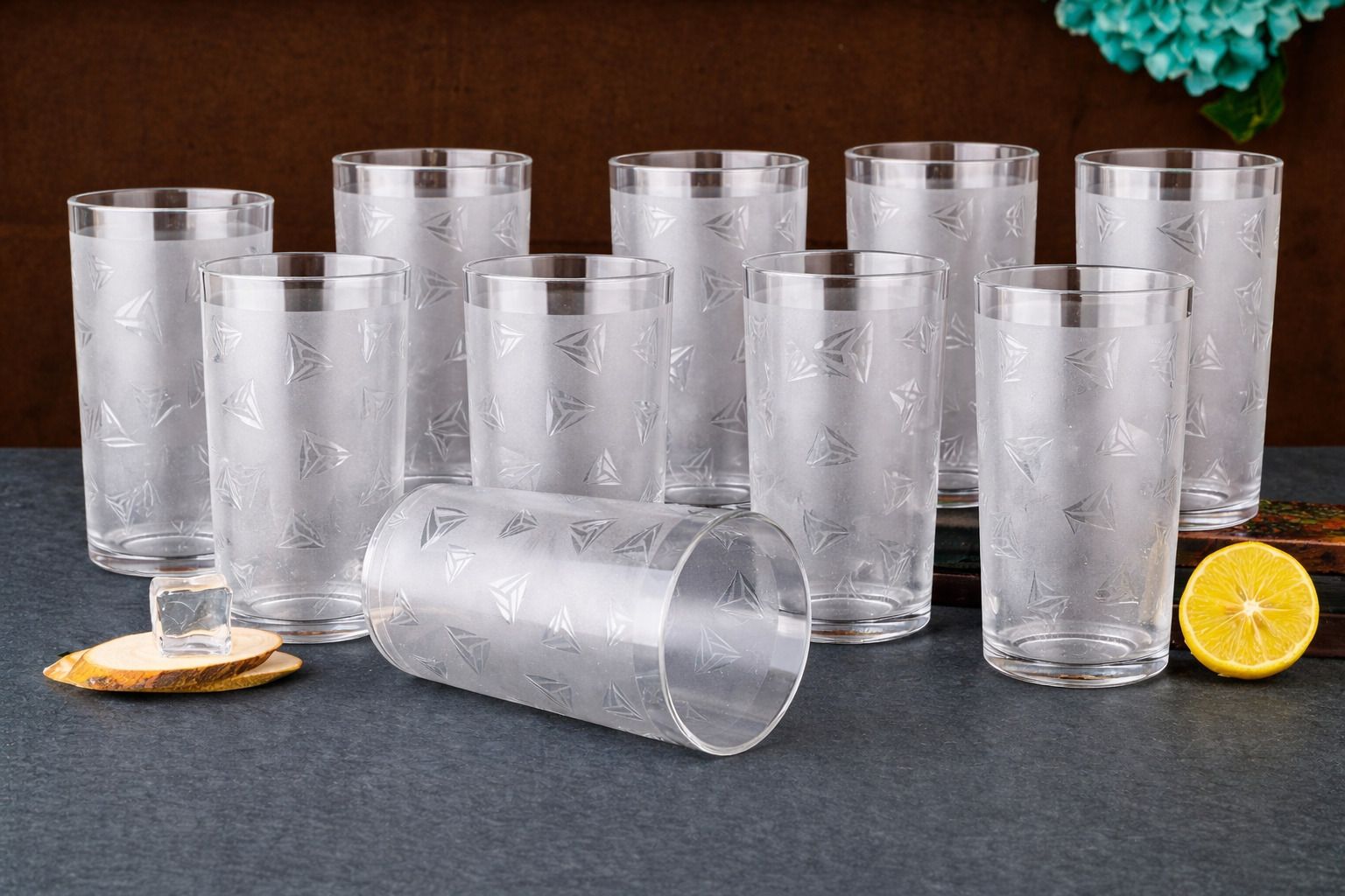 (Pack of 10) Premiyum Quelity Geomatric Designe Unbrekable Glass Set Water/Juice Glass