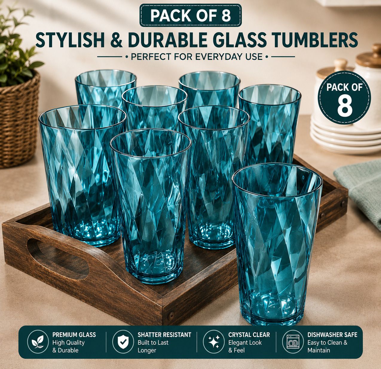 (Pack of 8) Twist Pattern Water Juice Plastic Glasses Set of 8 Glass Set Water/Juice Glass-image-3