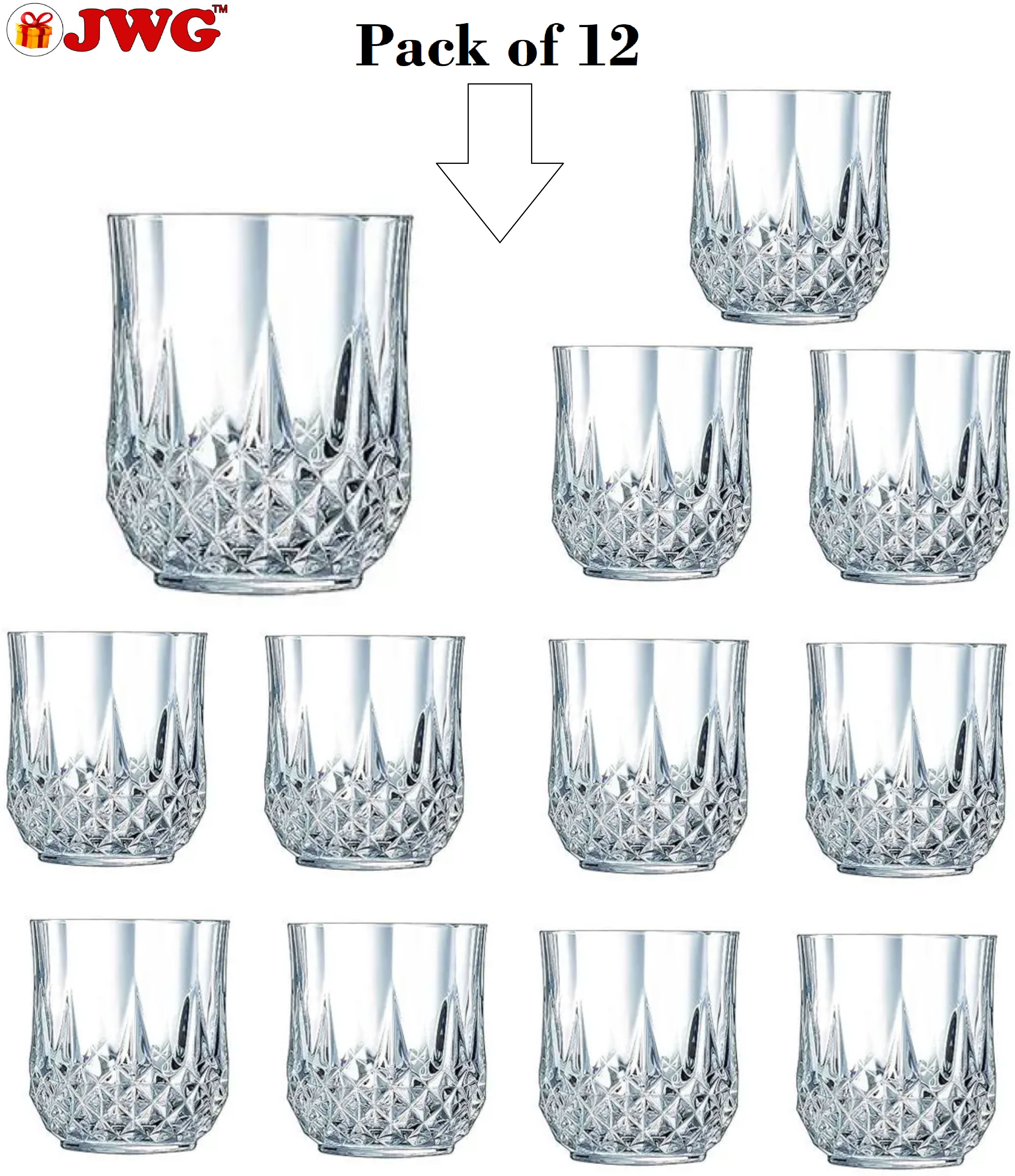 (Pack of 12) Unbreakable Plastic glass cristal design (pack of 12) multicolor 300 ml Glass Set Water/Juice Glass-image-2
