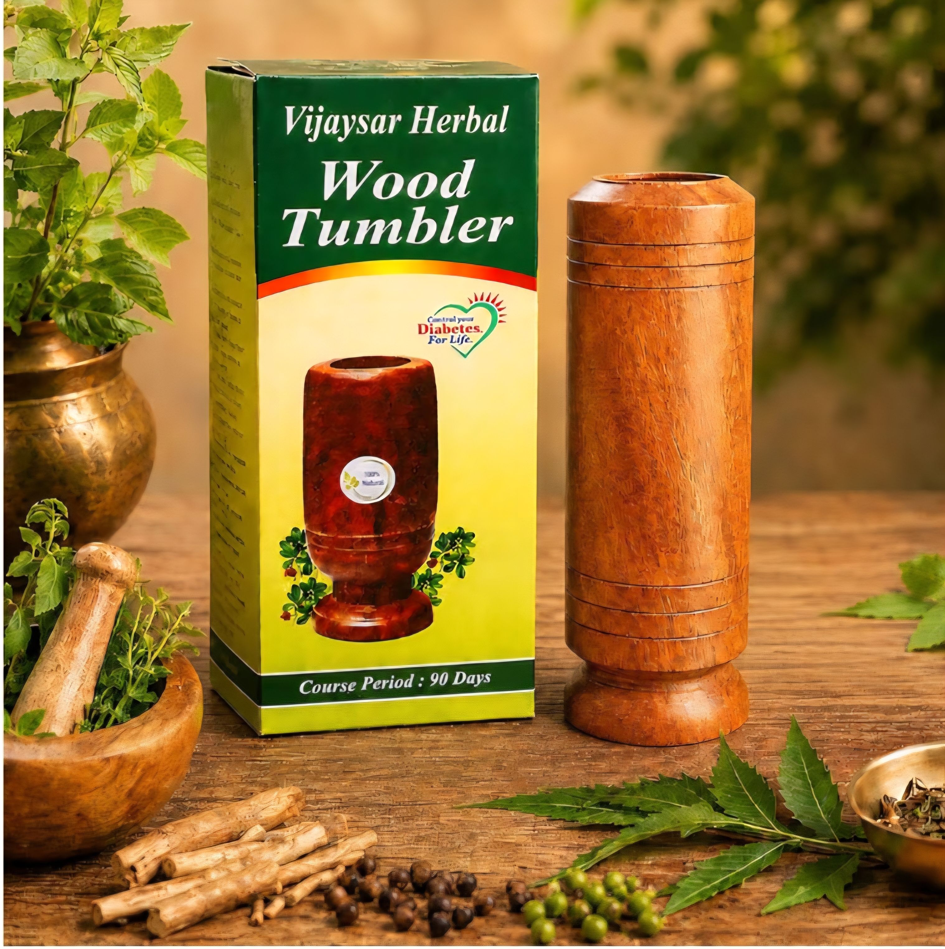 lukaf Vijaysar Herbal Wood Tumbler Glass Water/Juice Glass-picture-4