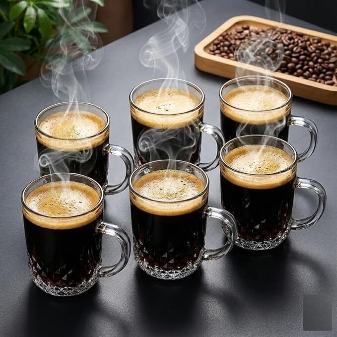 grilix Pack of 6 Glass Crystal Clear Toughened Glass Tea Coffee Cup with Solid Handle-picture-22